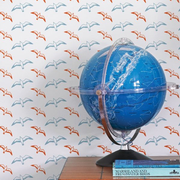 Gulls Bathroom Wallpaper in Chalkhill Blue created by Mini Moderns Refresh 